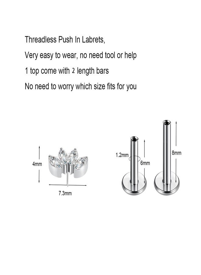 BelezaDosas G23 Titanium Labret Studs Threadless Push-in Labret CZ Press Fit 16G 6mm 8mm 10mm Lip Cluster Tragus Helix Medusa Cartilage Monroe Push Back Earring Piercing Jewelry for Men Women - Image 2